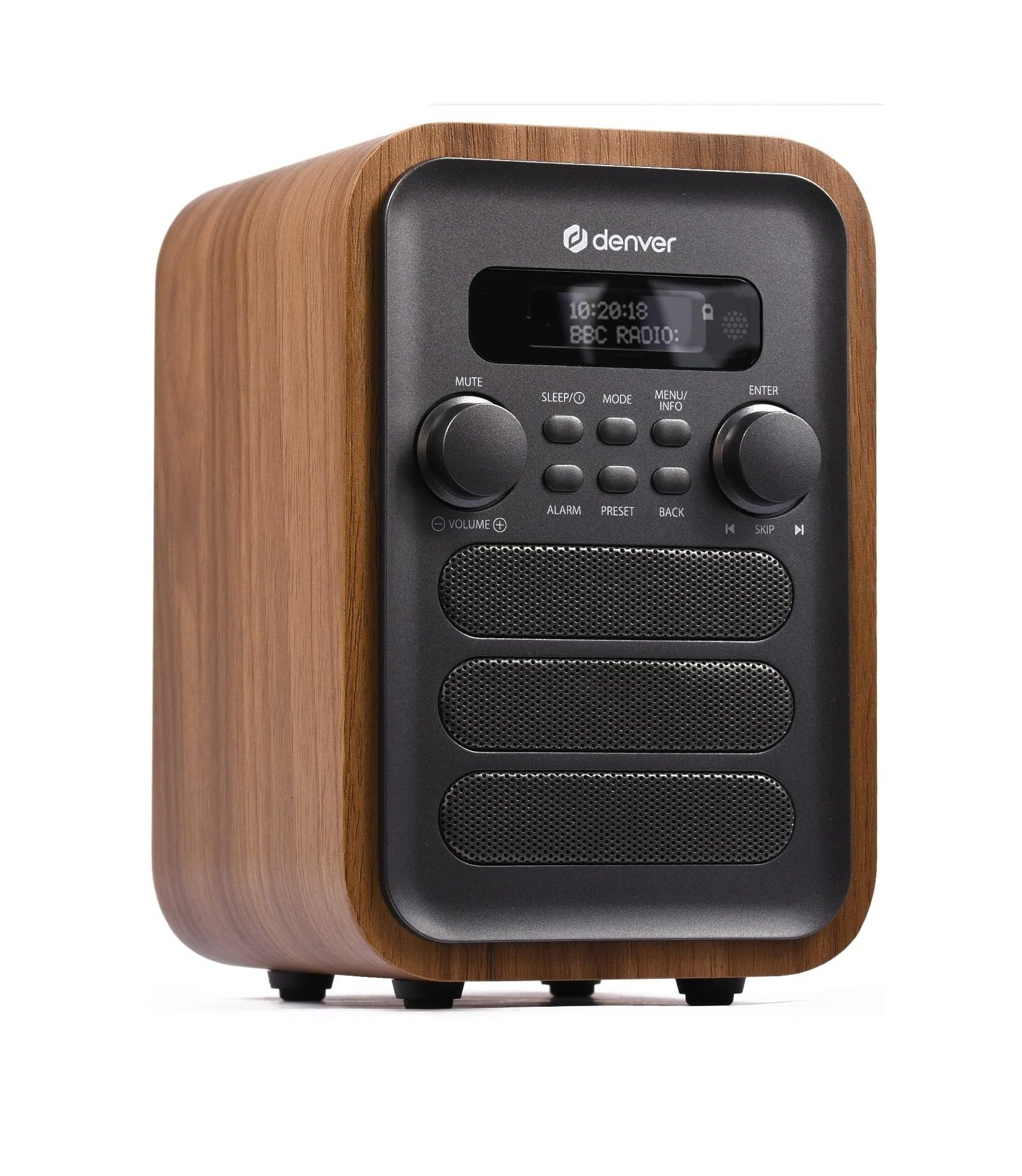 Denver DAB-48GR Grey Wooden FM Radio with Bluetooth