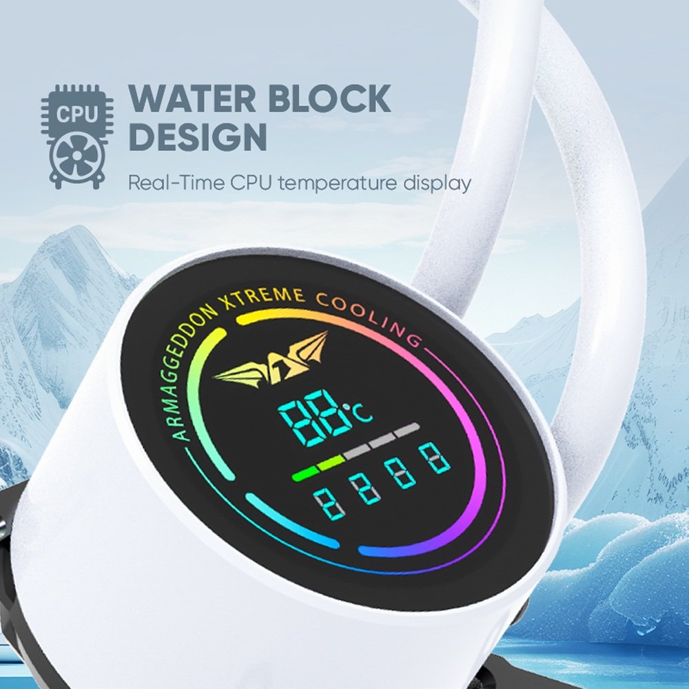 Armaggeddon Gaming Liquid Cooling CPU 3xFans & Display DEEP FREEZE ADV A360 ARGB White