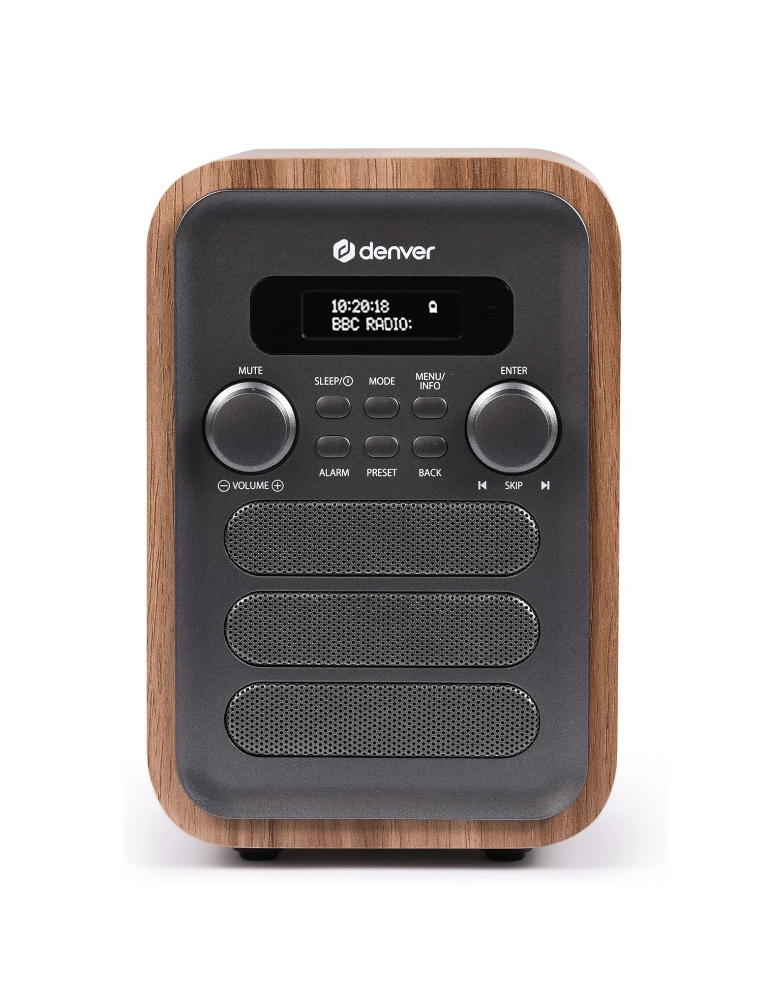 Denver DAB-48GR Grey Wooden FM Radio with Bluetooth