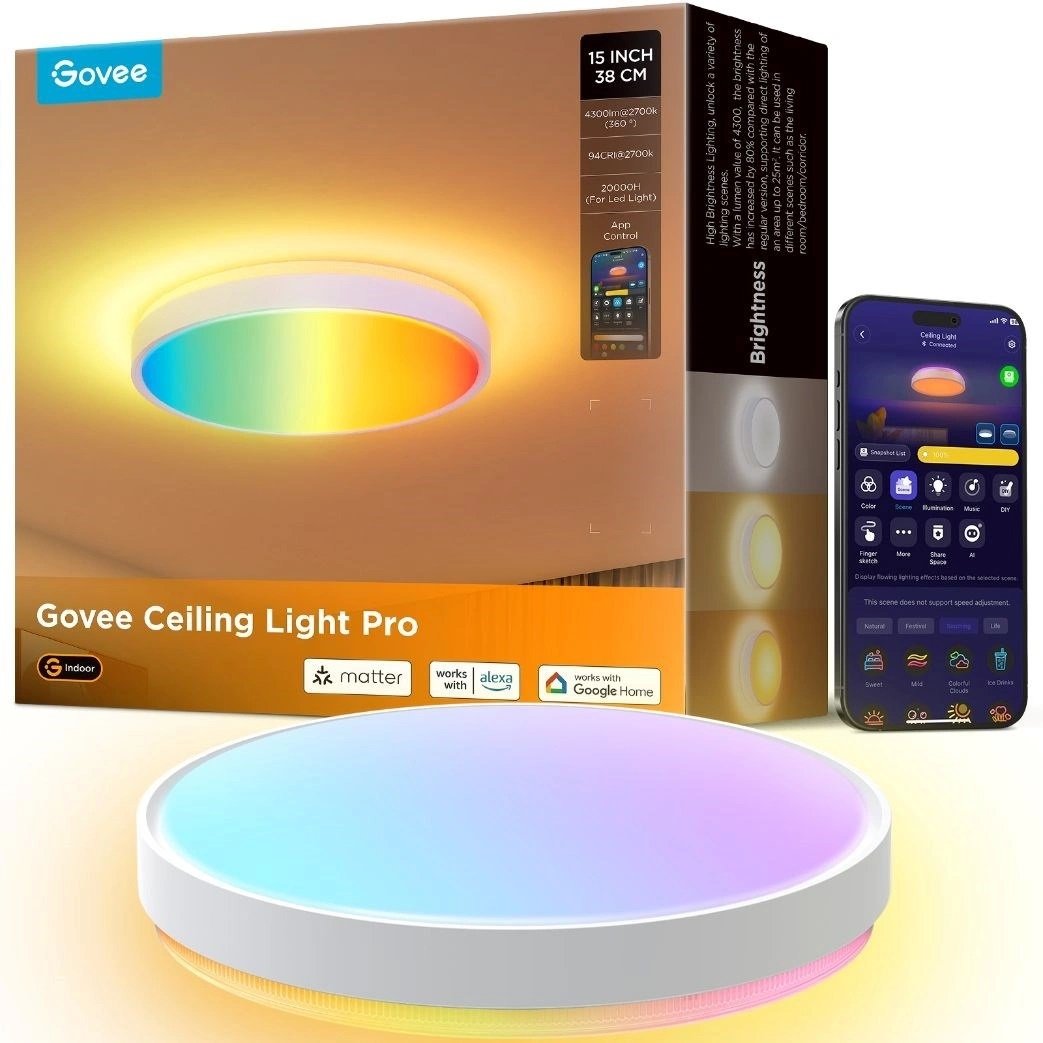 Govee Lamp Ceiling Smart LED 15inch Round Light RGBICWW + RGBICWW H60A6C01