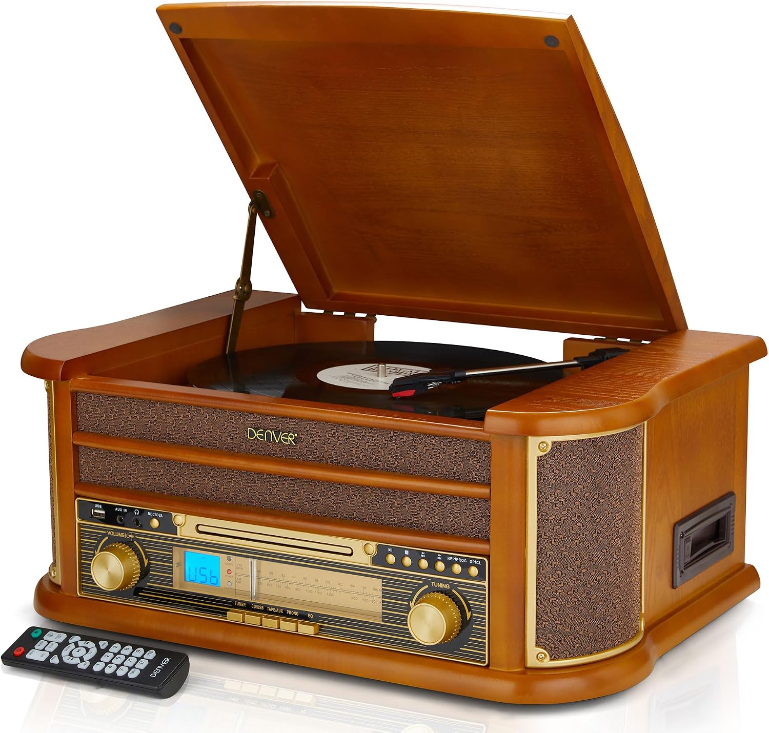 Denver AUDIO HiFi System with Turntable, CD, Cassette, FM & USB MCR-50MK3 Brown Wood