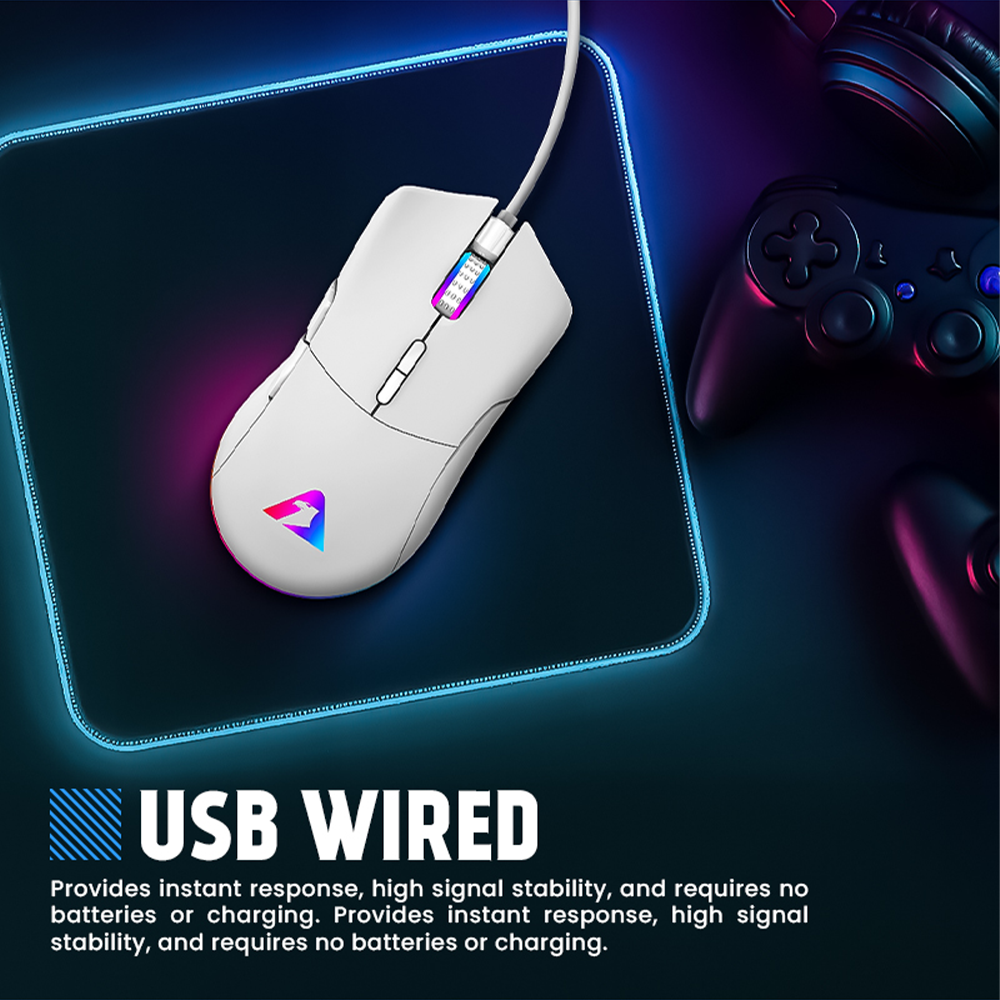 Armaggeddon Gaming Mouse Wired 12000CPI Silent , HUANO Switches FALCON V STEALTH White