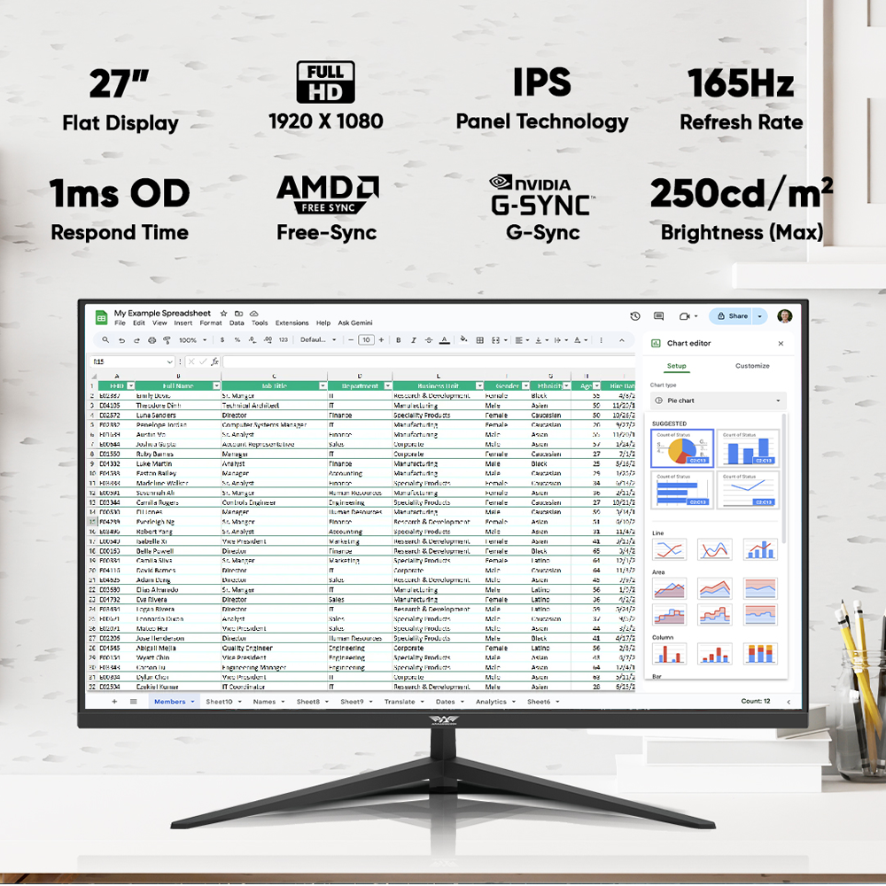 Armaggeddon Gaming Monitor 27” Slim Frame FHD IPS 165Hz 1ms PXP27G Black
