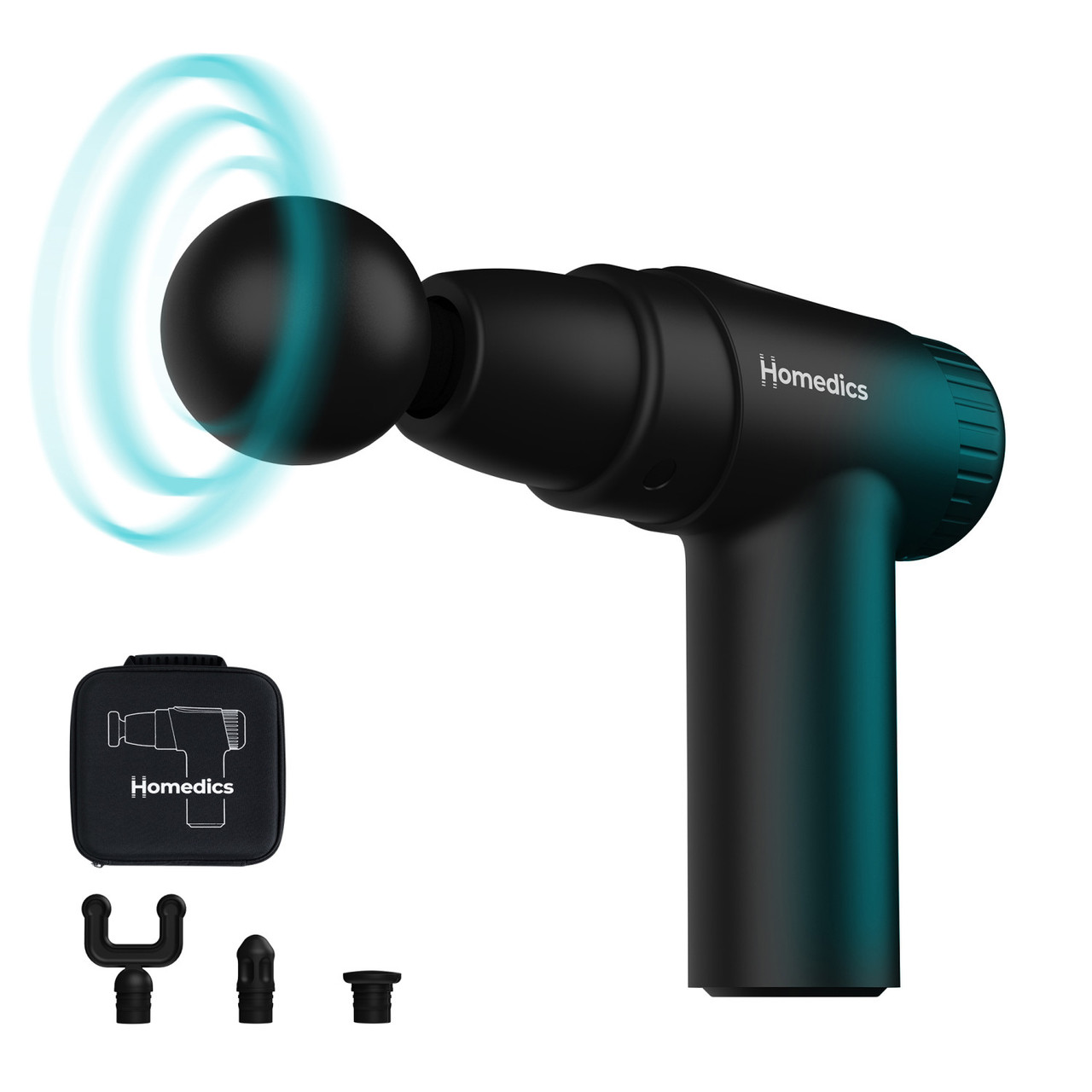 Homedics PGM-45BK Novo Mini Massage Gun Heated Percussion with 4 Massage Heads & Travel Case