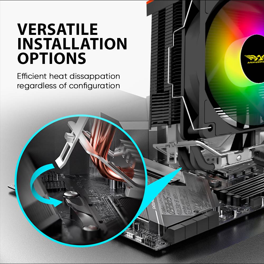 Armaggeddon Gaming Cooling CPU Silent RGB Fan 4-Pipe BLIZZARD 2 White