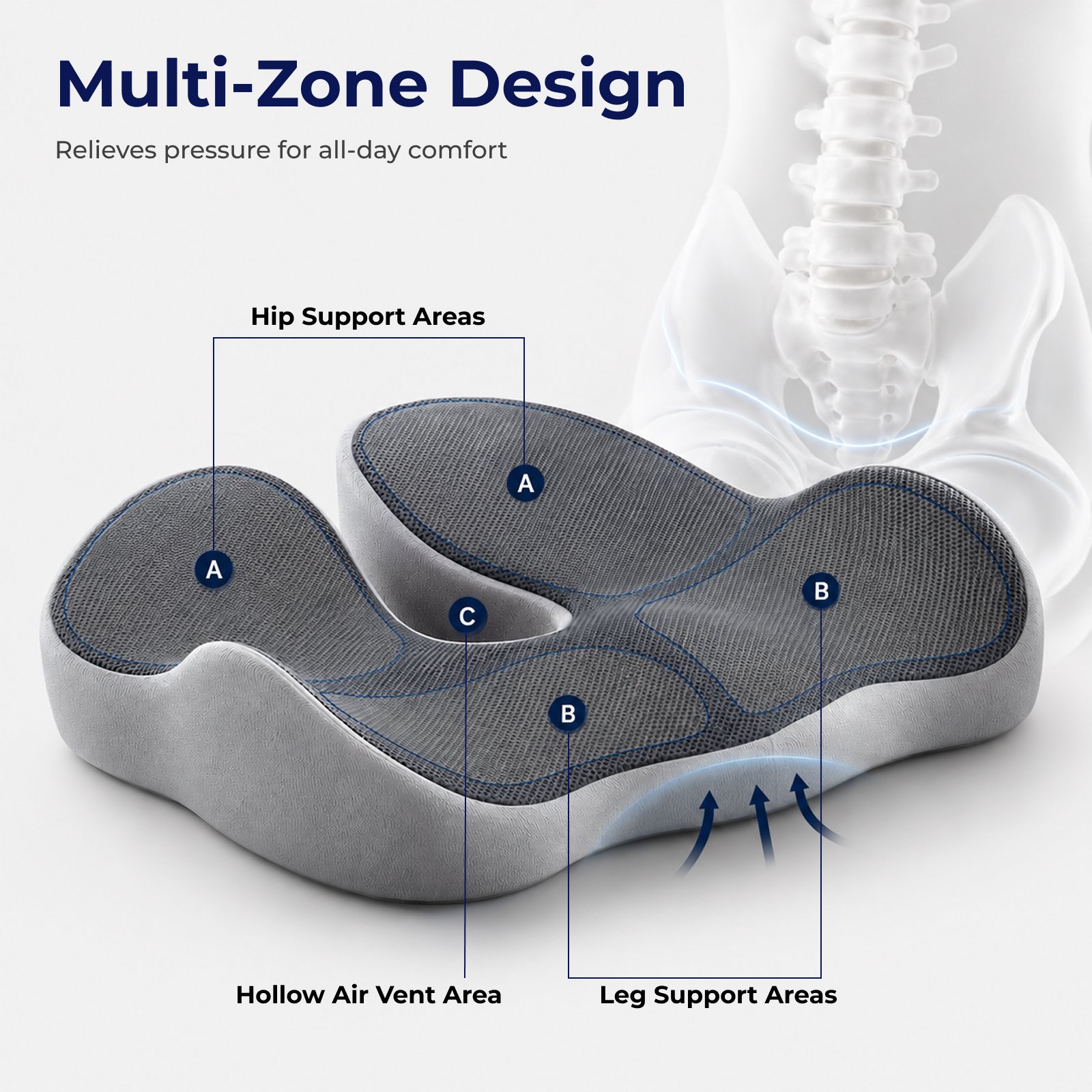 Lumivida Ergonomic Seat Cushion with Memory Foam, Hollow Area & Anti-Slip Bottom RLC06-19