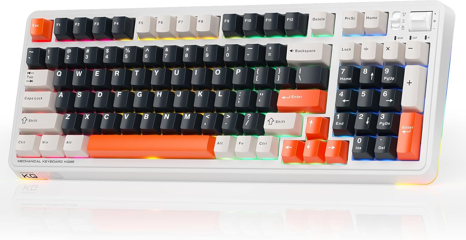 Machenike Wireless Gaming Keyboard,Type-C / 2.4 G / Bluetooth, Blue Switches, 8000 mAh battery, KG98