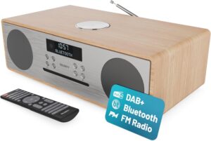 Majority OAKINGTON (Oak) Mini HiFi System 120W with CD Player, Bluetooth, FM Radio, USB Play & Phone Charging