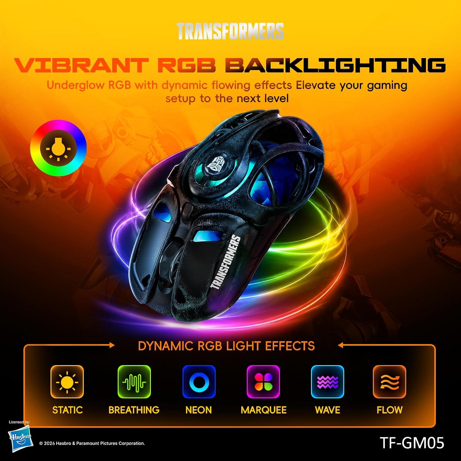 Transformers Gaming Mouse Wireless ,Tri-Mode Bluetooth/2.4G/Wired, Huano Switches,USB-C Rechargeable, TF-G05 Black