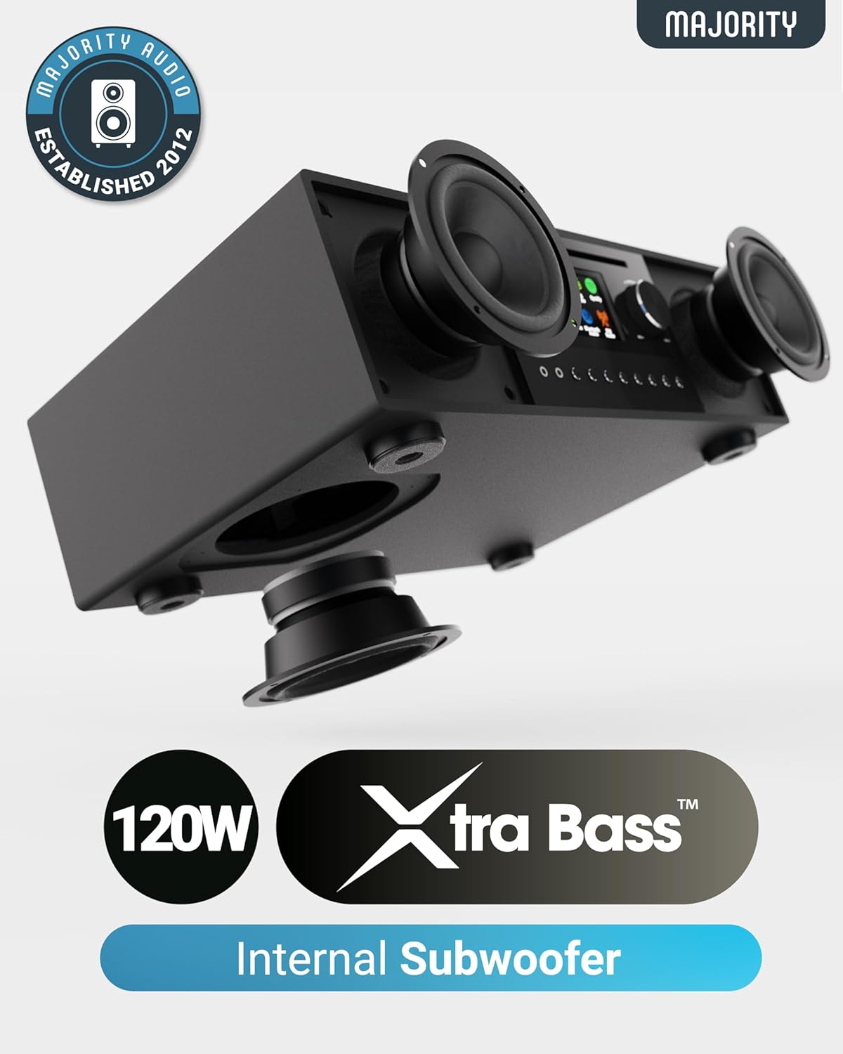 Majority QUADRIGA 2.1 Mini HiFi 120W with 6” Subwoofer, CD Player, Internet Radio, Bluetooth, USB & Optical Input