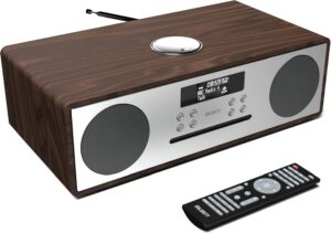 Majority OAKINGTON Walnut Mini HiFi System 120W with CD Player, Bluetooth, FM Radio, USB Play & Phone Charging