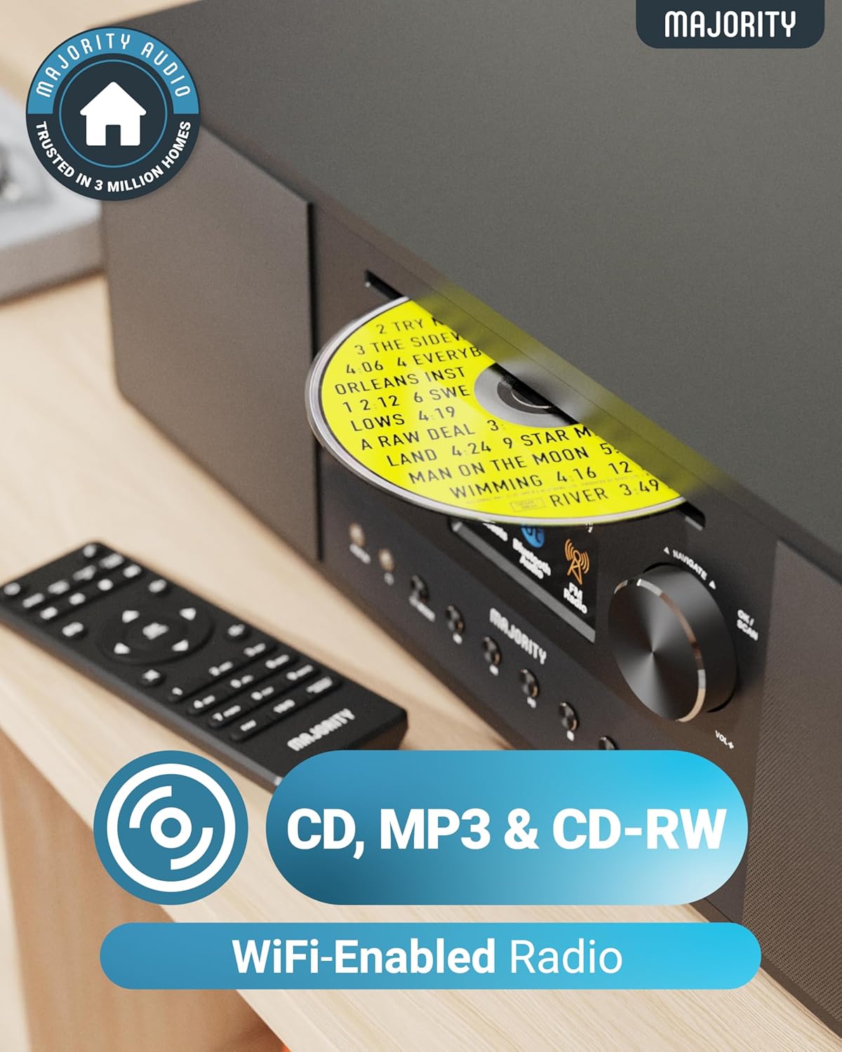 Majority QUADRIGA 2.1 Mini HiFi 120W with 6” Subwoofer, CD Player, Internet Radio, Bluetooth, USB & Optical Input