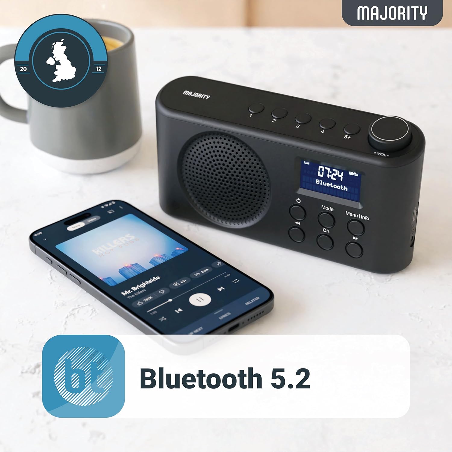 Majority ORWELL 2026 Portable FM/DAB Radio with Display & Bluetooth USB-C Rechargeable