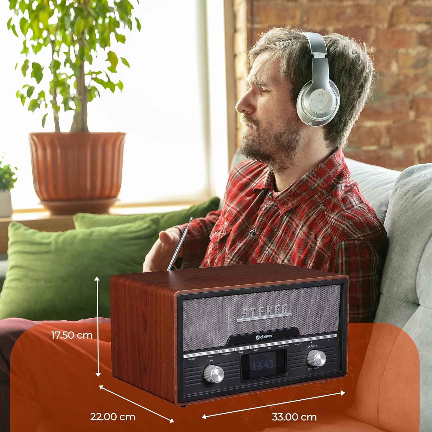 Denver MDA-525DW Dark Wood Retro Style Music System with CD, Bluetooth, FM Radio