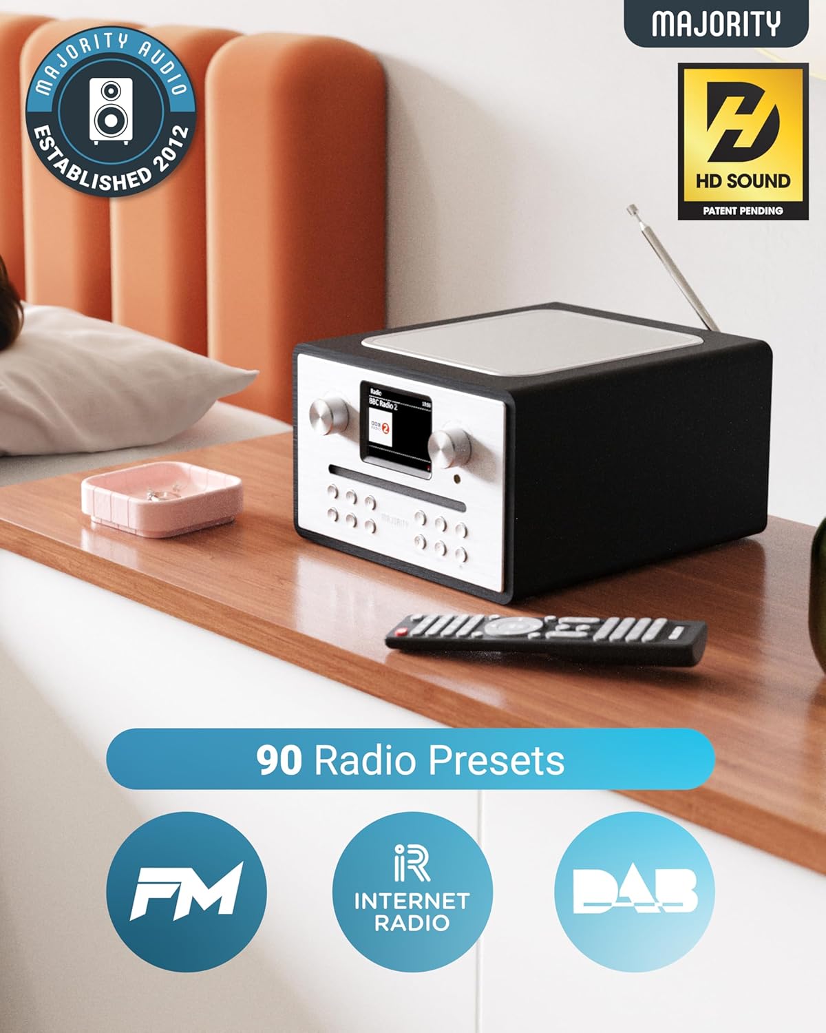 Majority Homerton 2 Black FM Radio System with CD Player, BT, Spotify & USB