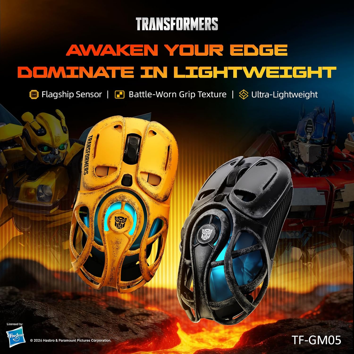 Transformers Gaming Mouse Wireless ,Tri-Mode Bluetooth/2.4G/Wired, Huano Switches,USB-C Rechargeable, TF-G05 Black
