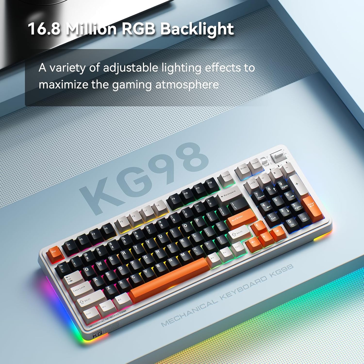 Machenike Wireless Gaming Keyboard,Type-C / 2.4 G / Bluetooth, Blue Switches, 8000 mAh battery, KG98