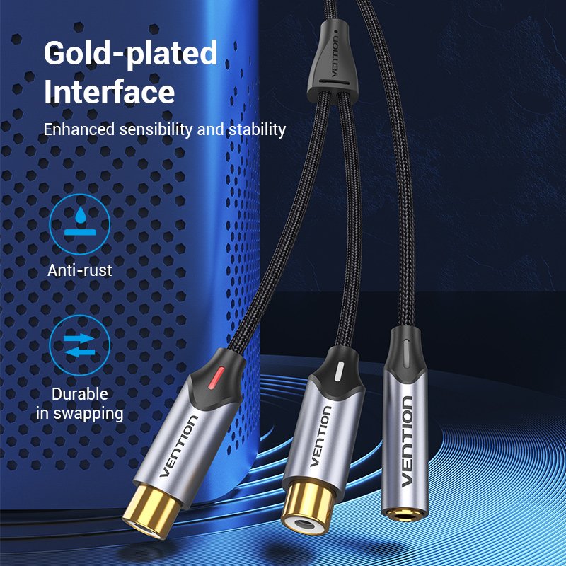 Vention 3.5mm Female to 2-RCA Female Cable Braided Aluminium 0.3m BCOHY