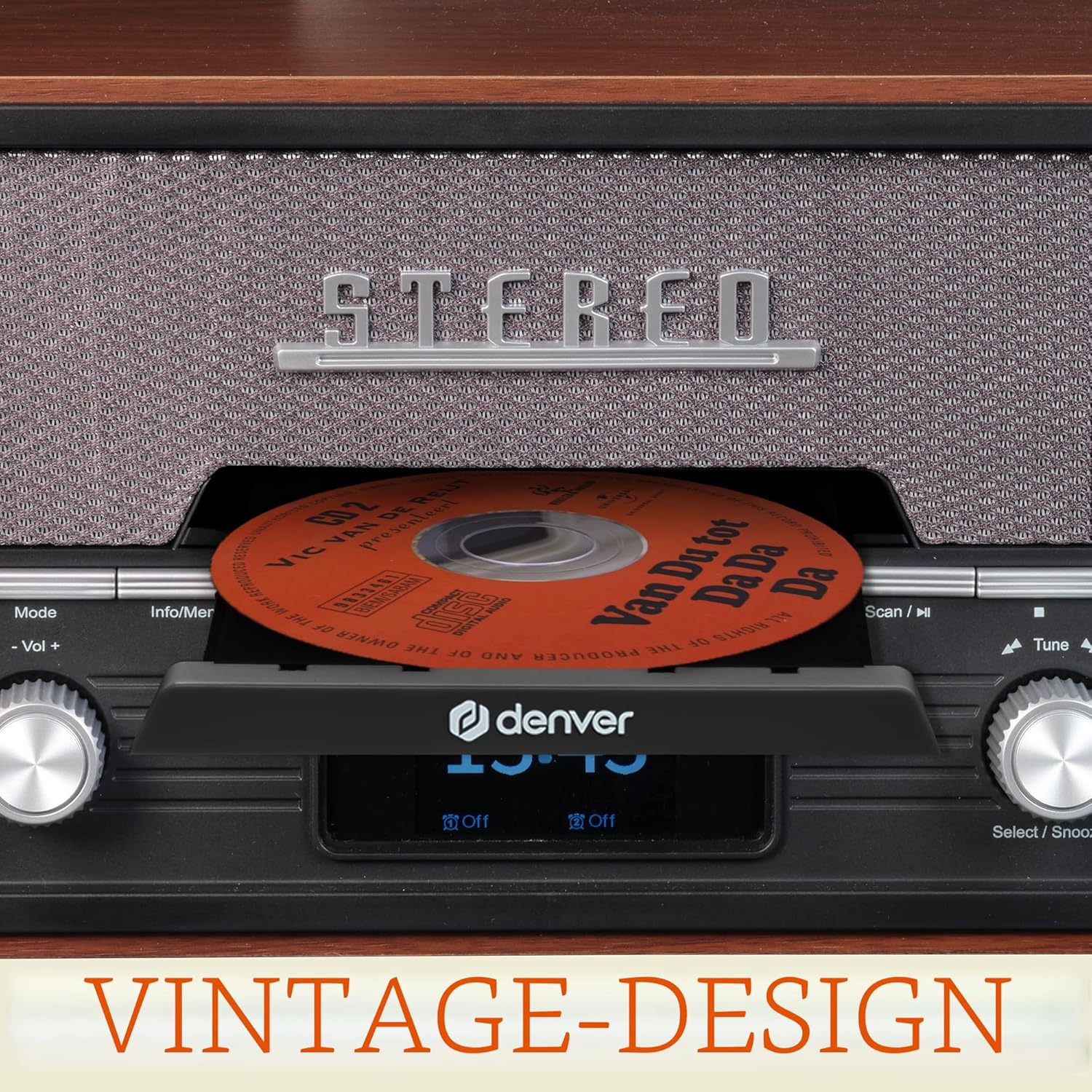 Denver MDA-525DW Dark Wood Retro Style Music System with CD, Bluetooth, FM Radio