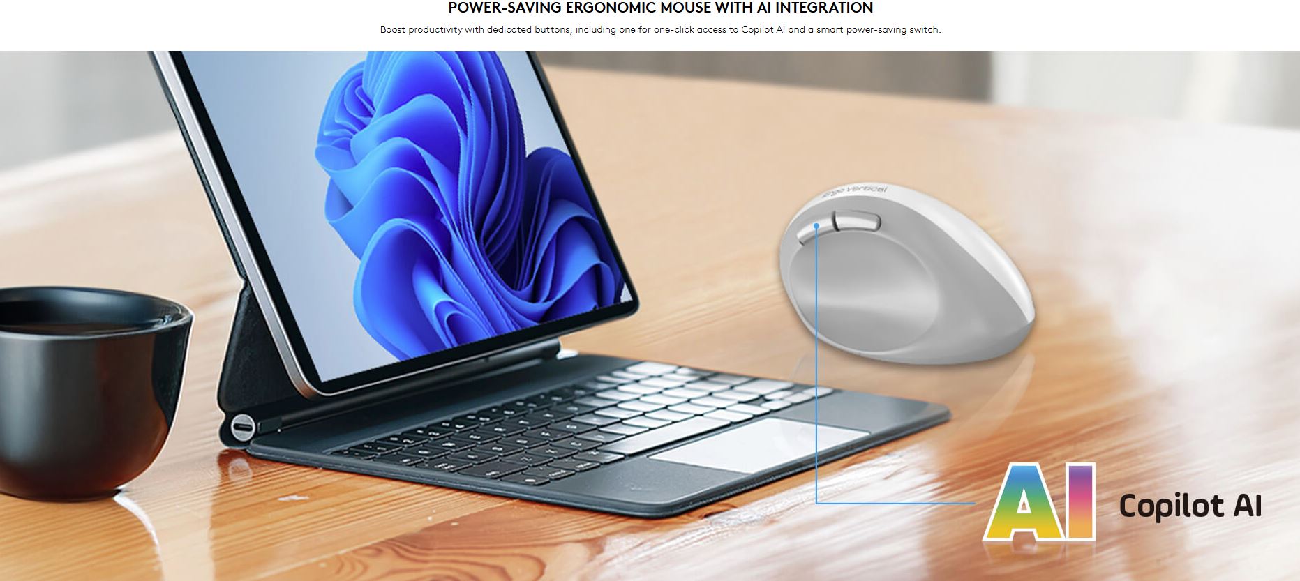 Genius Mouse Ergonomic Wireless+BT Vertical Silent AI 8350S Dark Grey