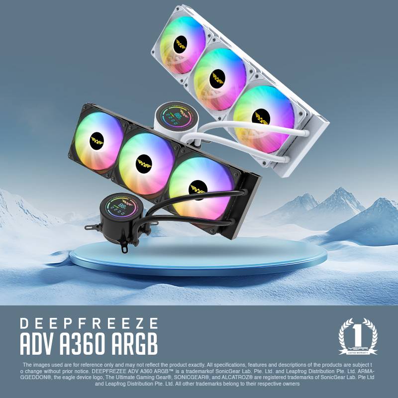 Armaggeddon Gaming Liquid Cooling CPU 3xFans & Display DEEP FREEZE ADV A360 ARGB White