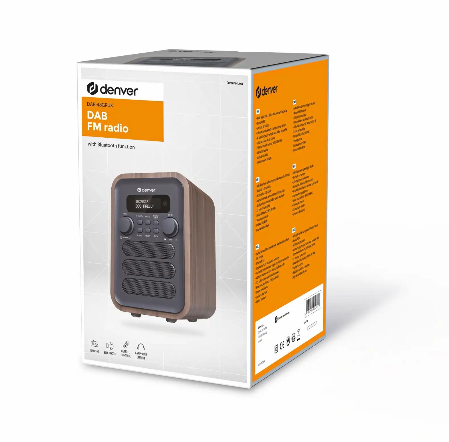 Denver DAB-48GR Grey Wooden FM Radio with Bluetooth