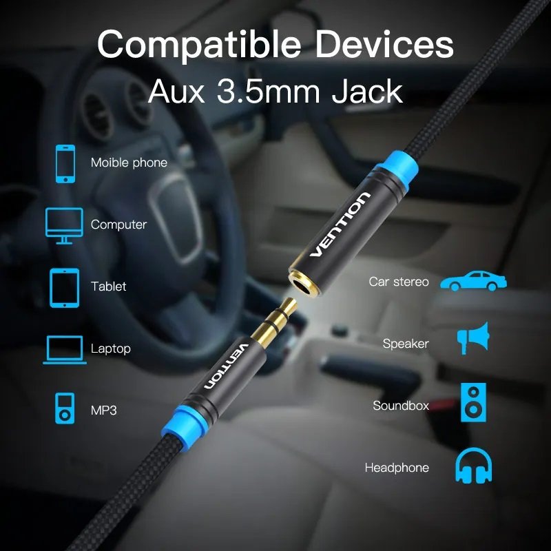 Vention AUDIO 3.5mm M-F Extension Cable Metal 5.0m VAB-B06-B500-M
