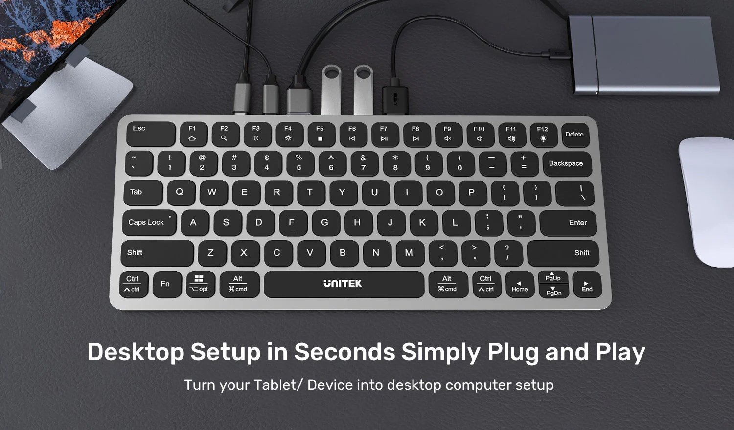 Unitek 9in1 Keyboard & USB-C 3.0 Hub 4x USB Ports HDMI 4K60Hz Card Reader & 100W PD D1092A