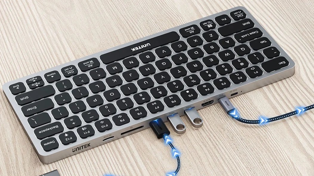 Unitek 9in1 Keyboard & USB-C 3.0 Hub 4x USB Ports HDMI 4K60Hz Card Reader & 100W PD D1092A