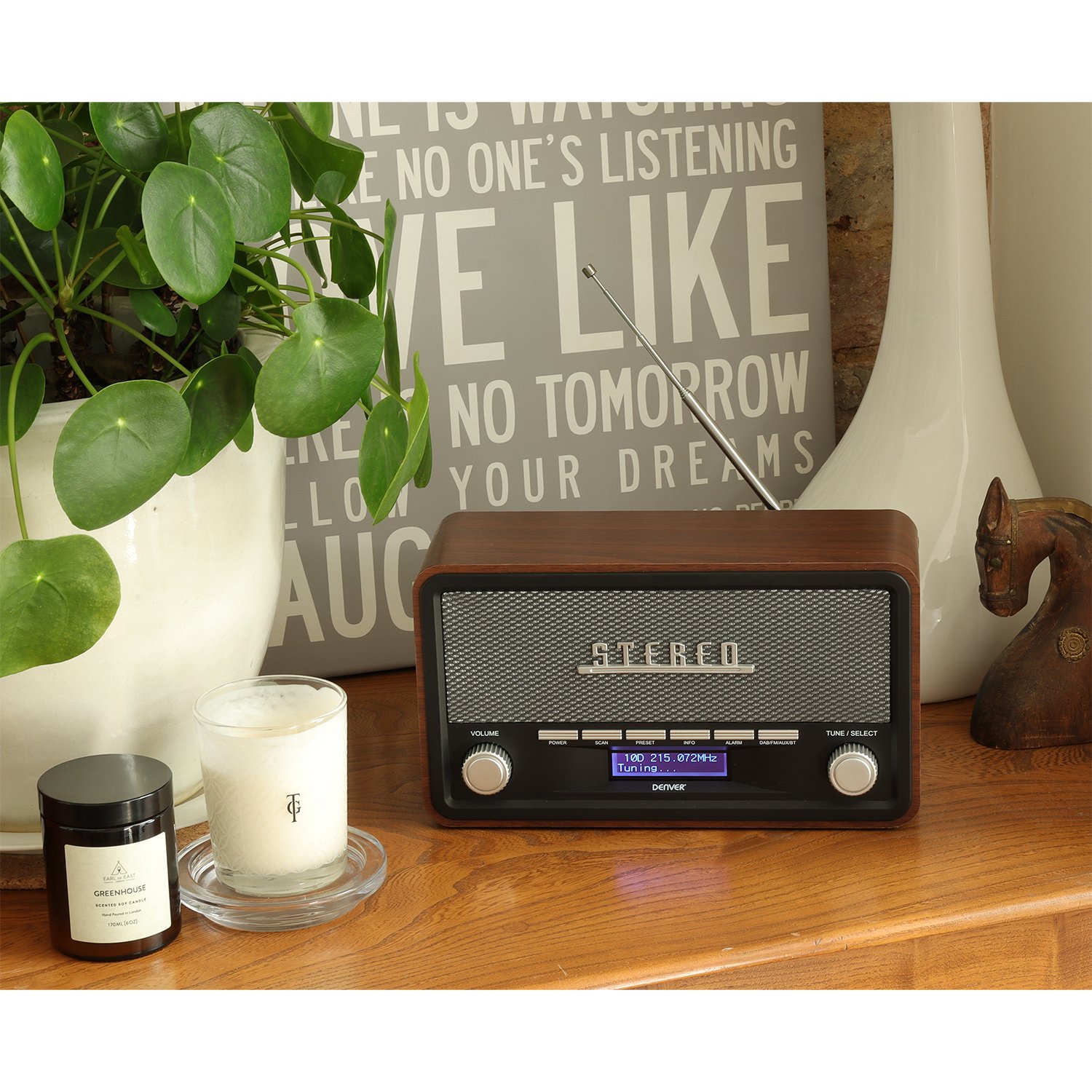 Denver DAB-18 FM Radio with Bluetooth, Alarm, Aux In (Works by Mains or 4xC Batteries)