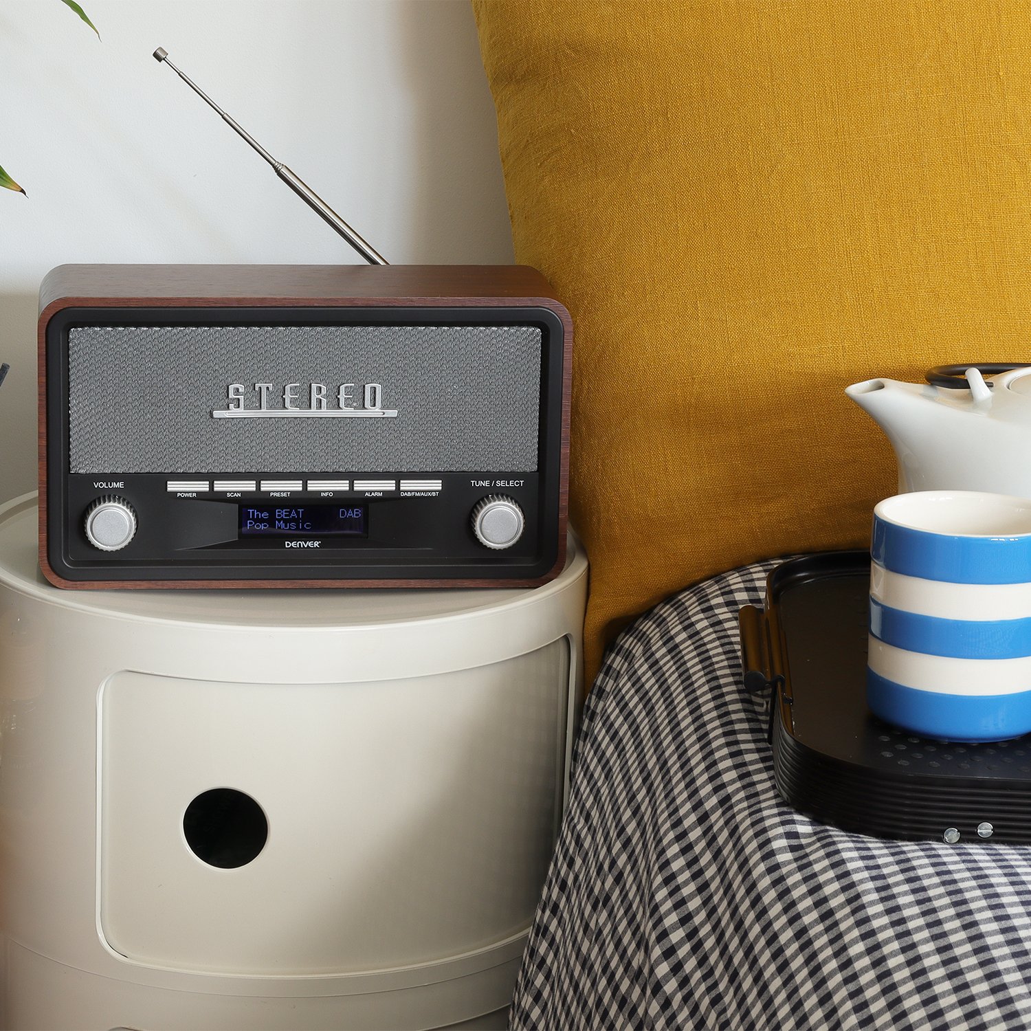 Denver DAB-18 FM Radio with Bluetooth, Alarm, Aux In (Works by Mains or 4xC Batteries)
