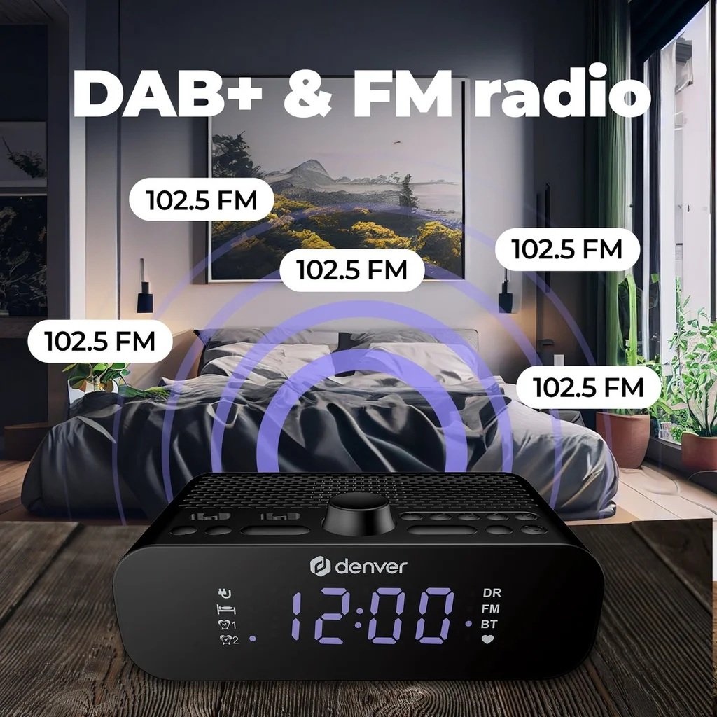Denver CRD-515 Alarm Clock with FM Radio, Bluetooth & Phone Charging
