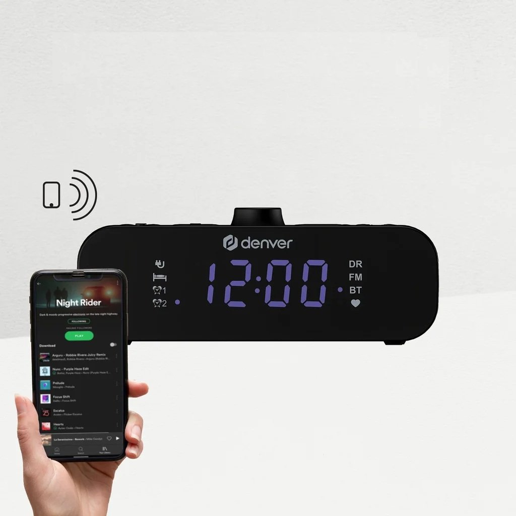 Denver CRD-515 Alarm Clock with FM Radio, Bluetooth & Phone Charging