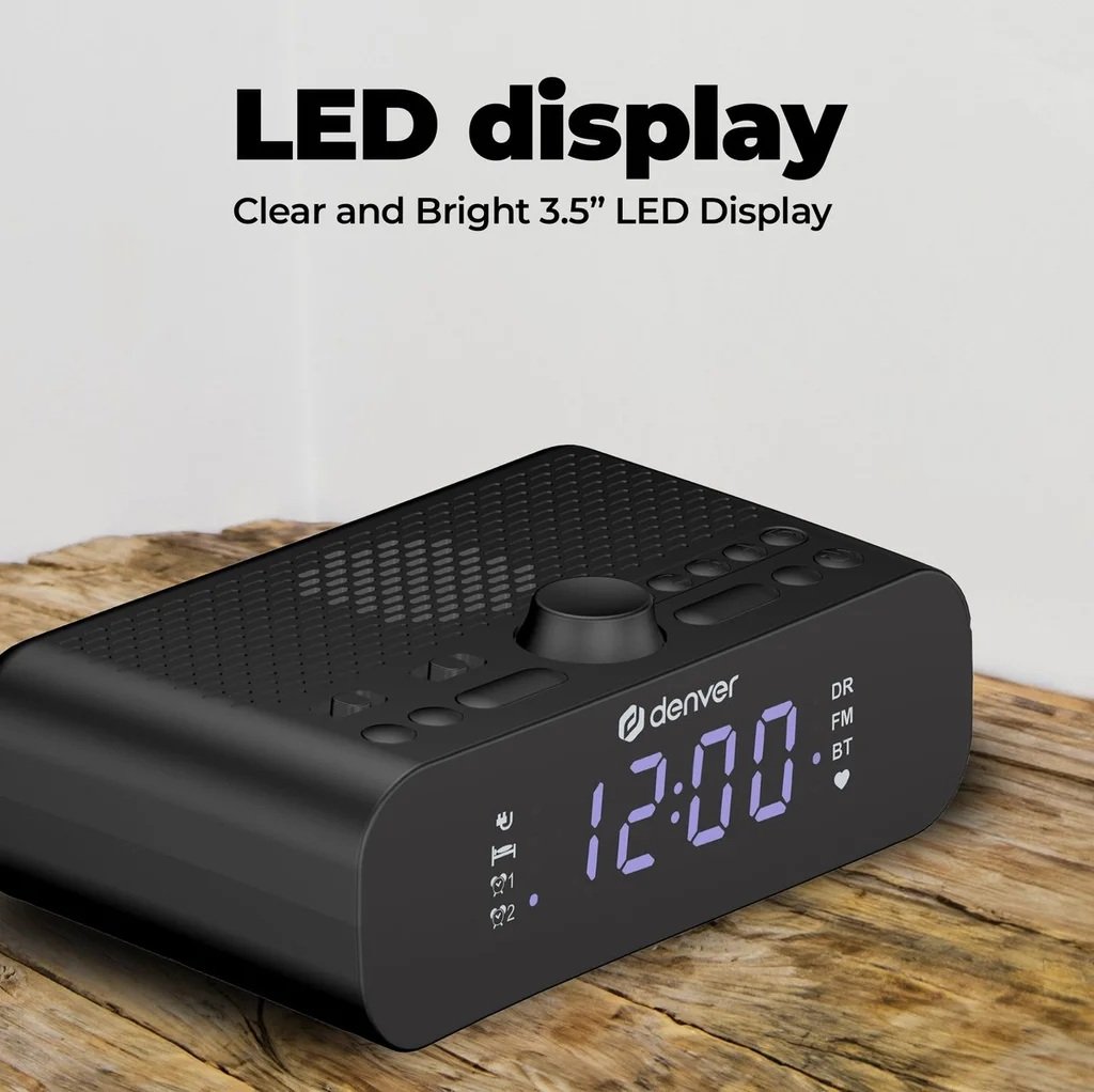 Denver CRD-515 Alarm Clock with FM Radio, Bluetooth & Phone Charging