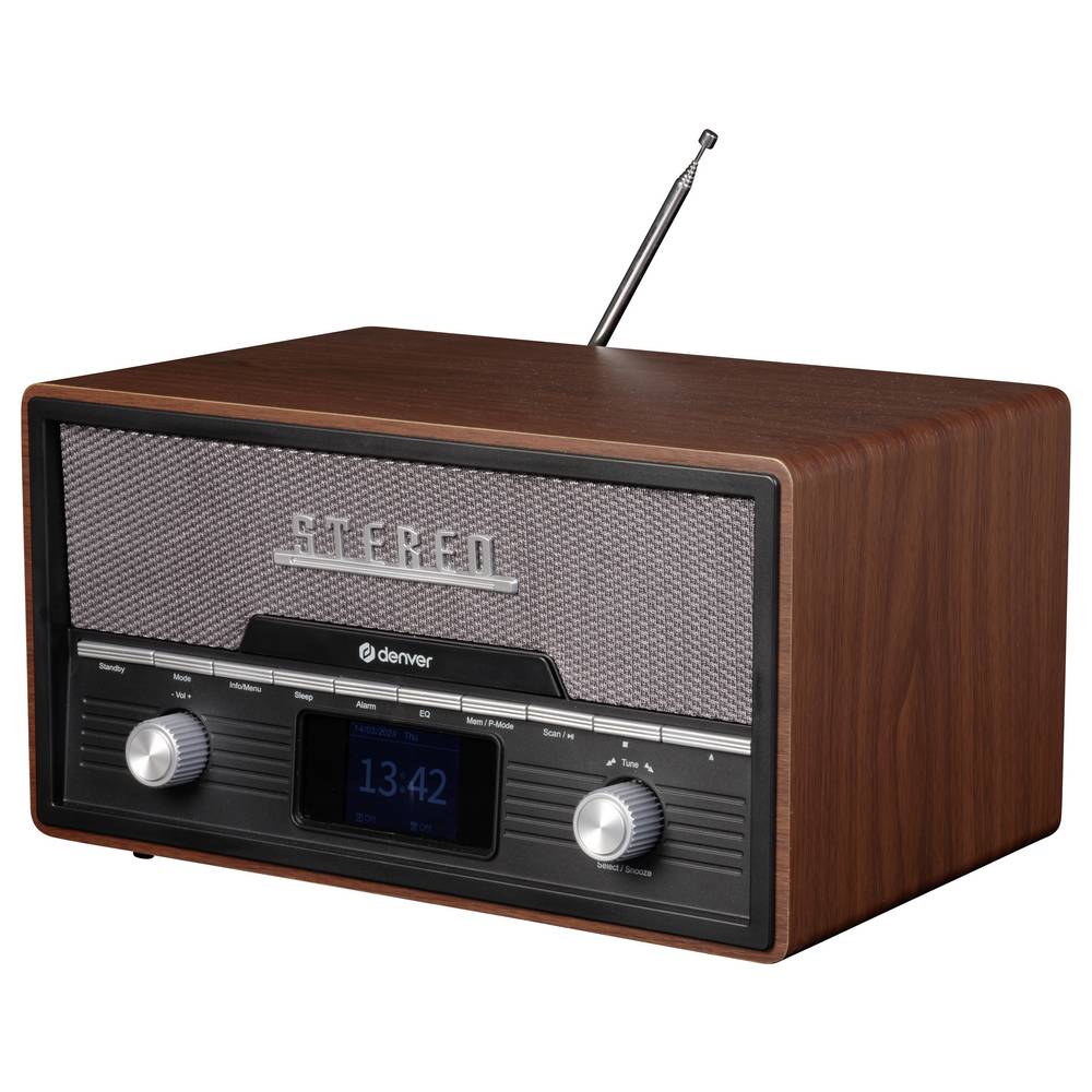 Denver MDA-525DW Dark Wood Retro Style Music System with CD, Bluetooth, FM Radio