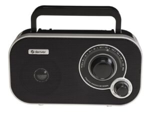 Denver TR-51B Black Portable FM Radio with Telescopic Antenna & Analogue Tuning (works with Mains Power or 4xAA Batteries)